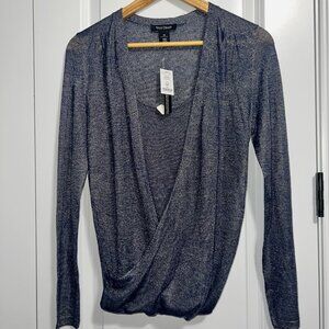 NEW White House/Black Market Cardigan Wrap Sweater - Silver/Navy - Women's XS 0